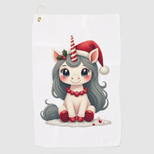 Vintage Christmas Unicorn Girl Cute Holiday Vector Golf Towel