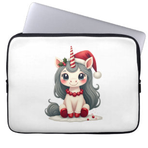 Vintage Christmas Unicorn Girl Cute Holiday Vector Laptop Sleeve
