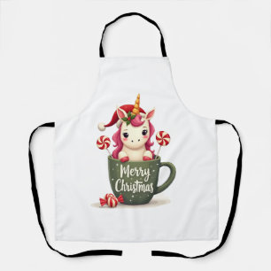 Vintage Christmas Unicorn in Merry Christmas Mug C Apron
