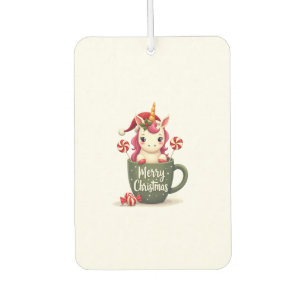 Vintage Christmas Unicorn in Merry Christmas Mug C Car Air Freshener