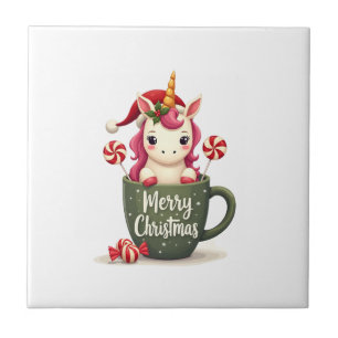 Vintage Christmas Unicorn in Merry Christmas Mug C Ceramic Tile