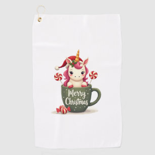 Vintage Christmas Unicorn in Merry Christmas Mug C Golf Towel