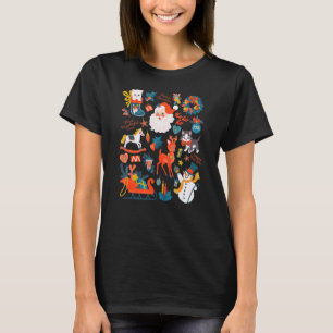 Vintage Christmas Vibes Santa Snowman Xmas Cute Ca T-Shirt