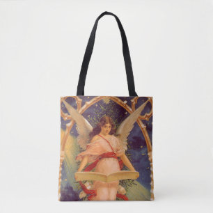 Vintage Christmas, Victorian Angel Reading Bible Tote Bag