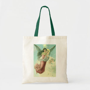 Vintage Christmas, Victorian Angel with Baby Jesus Tote Bag