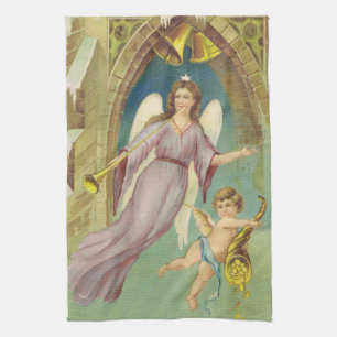 Vintage Christmas, Victorian Angel with Cherub Tea Towel