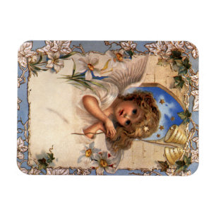 Vintage Christmas, Victorian Angel with Gold Bells Magnet