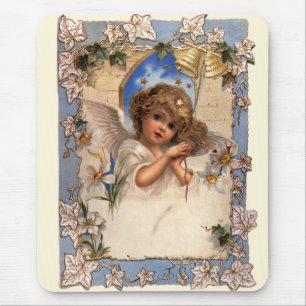 Vintage Christmas, Victorian Angel with Gold Bells Mouse Pad