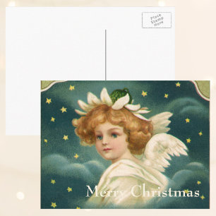 Vintage Christmas, Victorian Angel with Gold Stars Holiday Postcard