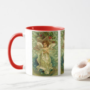 Vintage Christmas, Victorian Angel with Gold Stars Mug