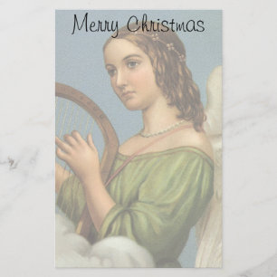 Vintage Christmas, Victorian Angel with Music Harp Stationery