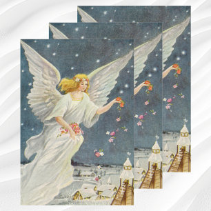 Vintage Christmas Victorian Angel with Stars Roses Wrapping Paper Sheet