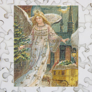 Vintage Christmas, Victorian Angel with Tree Jigsaw Puzzle