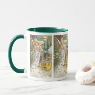 Vintage Christmas, Victorian Angel with Tree Mug
