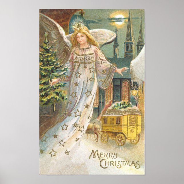 Vintage Christmas, Victorian Angel with Tree Poster (Front)