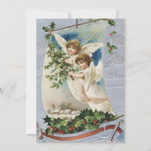 Vintage Christmas, Victorian Angels in a Sailboat Invitation