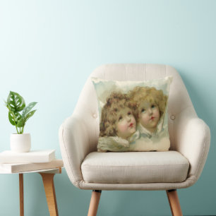 Vintage Christmas, Victorian Angels in the Clouds Cushion