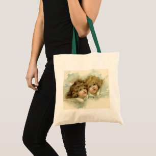Vintage Christmas, Victorian Angels in the Clouds Tote Bag