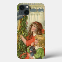 Vintage Christmas, Victorian Children Decorating
