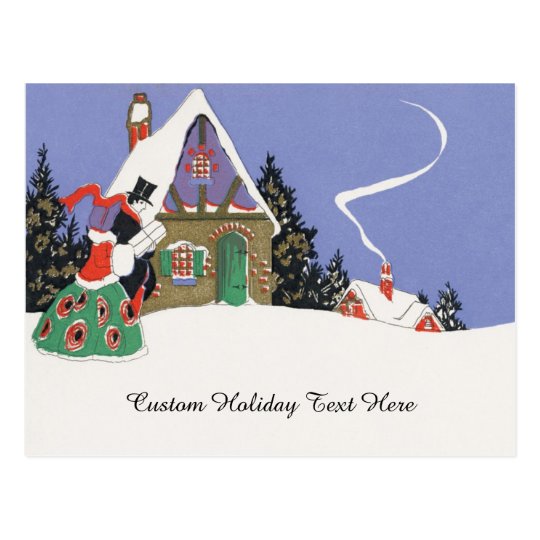 Vintage Christmas, Victorian Couple Going to Party Postcard