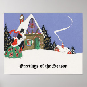 Vintage Christmas, Victorian Couple Going to Party Poster