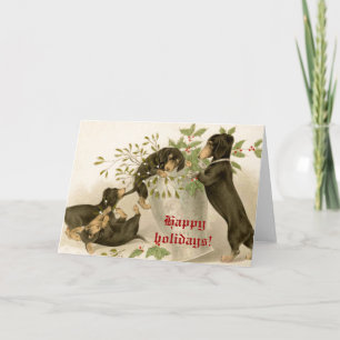 Vintage Christmas Victorian cute dachshund dogs Holiday Card