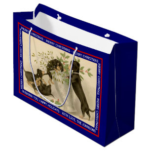 Vintage Christmas Victorian dachshund dogs blue Large Gift Bag