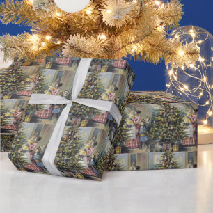 Vintage Christmas, Victorian Family Around Tree Wrapping Paper