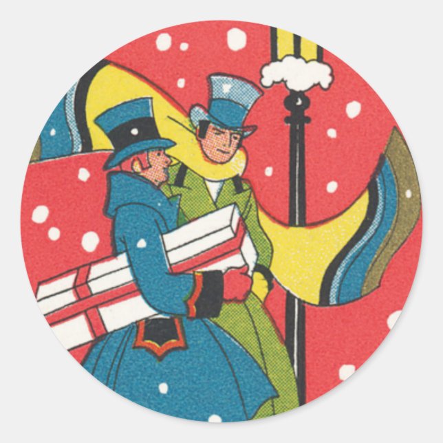 Vintage Christmas, Victorian Family Classic Round Sticker (Front)