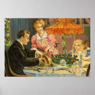Vintage Christmas, Victorian Family Dinner Poster
