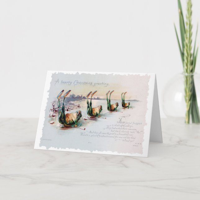 Vintage Christmas Victorian Funny Rhyme Card Frog (Front)