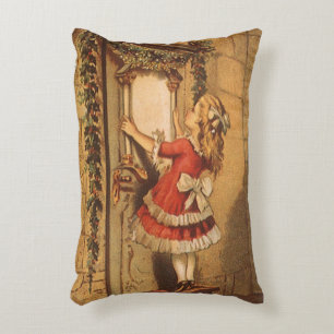 Vintage Christmas Victorian Girl Hanging a Garland Decorative Cushion