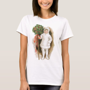 Vintage Christmas, Victorian Girl with Holly T-Shirt
