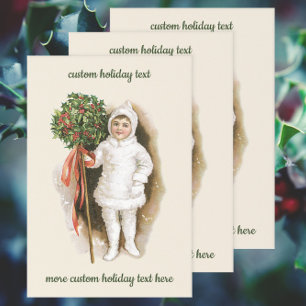 Vintage Christmas, Victorian Girl with Holly Wrapping Paper Sheet