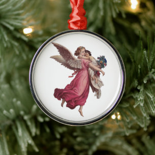 Vintage Christmas, Victorian Guardian Angel Metal Ornament