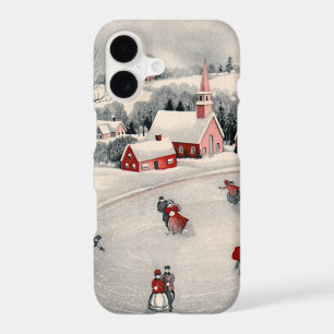 Vintage Christmas, Victorian Ice Skaters on Pond