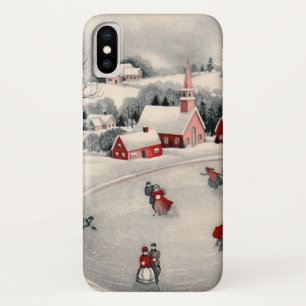 Vintage Christmas, Victorian Ice Skaters on Pond iPhone X Case