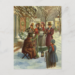 Vintage Christmas, Victorian Musicians Caroling Holiday Postcard