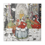 Vintage Christmas Victorian People Going to Church Ceramic Tile<br><div class="desc">Vintage illustration religious Merry Christmas holiday image featuring a crowd of people in town going to a beautiful cathedral on a snowy Christmas Eve. A gentle snow is falling in winter. Text reads: The Season's Greetings.</div>