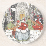 Vintage Christmas Victorian People Going to Church Coaster<br><div class="desc">Vintage illustration religious Merry Christmas holiday image featuring a crowd of people in town going to a beautiful cathedral on a snowy Christmas Eve. A gentle snow is falling in winter. Text reads: The Season's Greetings.</div>