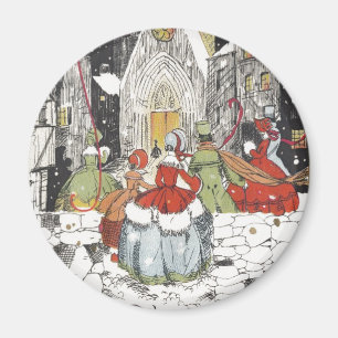 Vintage Christmas Victorian People Going to Church Magnet