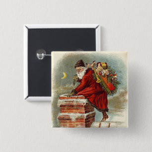 Vintage Christmas Victorian Saint Nicholas on Roof 15 Cm Square Badge