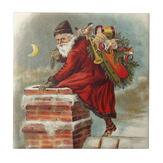 Vintage Christmas Victorian Saint Nicholas on Roof Ceramic Tile