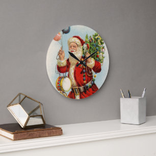 Vintage Christmas, Victorian Santa Claus Balloons Large Clock
