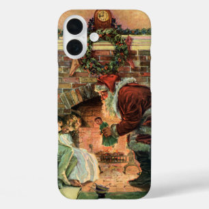 Vintage Christmas, Victorian Santa Claus Children iPhone 16 Plus Case
