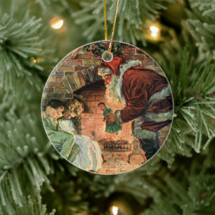Vintage Christmas, Victorian Santa Claus Children Ceramic Tree Decoration
