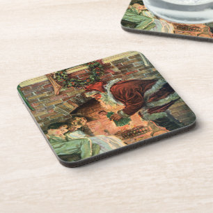 Vintage Christmas, Victorian Santa Claus Children Coaster