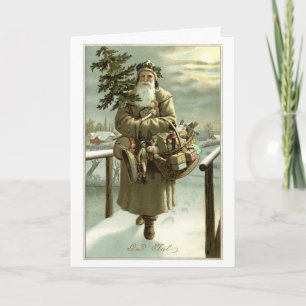 Vintage Christmas, Victorian Santa Claus God Jul Holiday Card