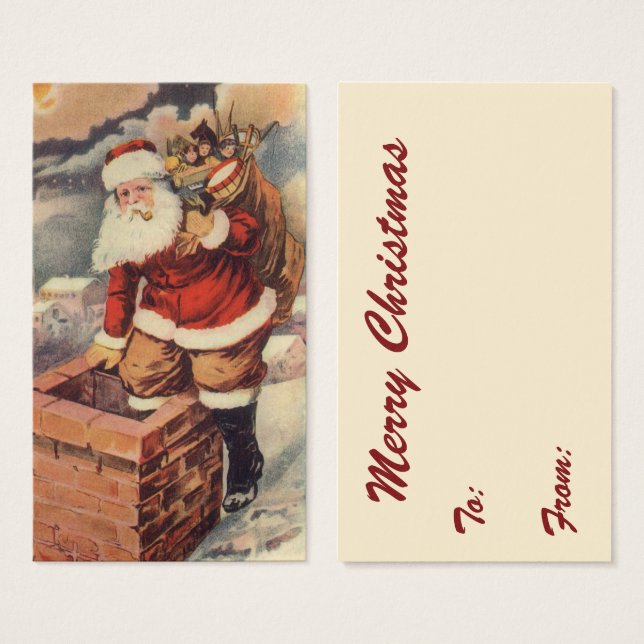 Vintage Christmas Victorian Santa Claus in Chimney (Front & Back)
