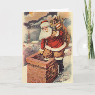 Vintage Christmas Victorian Santa Claus in Chimney Holiday Card